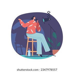 Dynamic Female Comedian Character Commands The Stage With Sharp Wit And Relatable Humor, Vector Illustration