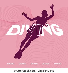 Dynamic Female diving board diving silhouette poster vector illustrations