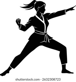 dynamic female karate silhouette vector art illustration.