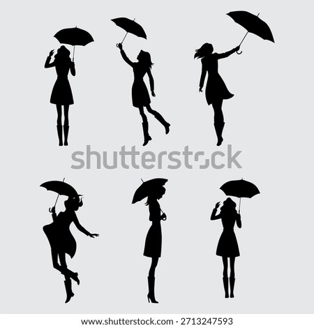 Dynamic Female Silhouettes with Umbrellas