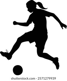 Dynamic Female Soccer Player Vector Silhouette