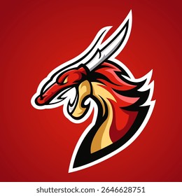 Dinâmico, feroz dragão emblema vetor. Ideal para futebol, esportes ou equipes esportivas. Incorpora poder, sabedoria e força. Perfeito para marca moderna em vestuário, mídia digital e mercadorias.