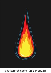 Ein dynamisches Feuerflammensymbol, das eine flackernde Flamme in einer Abwärtsbewegung darstellt. Diese Illustration zeigt lebendige Rot- und Orangenfarben, perfekt für die Darstellung von Wärme, Energie oder feurigen Themen in Designs.