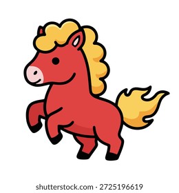 Mascote de cavalo de fogo dinâmico saltando ou dançando com um rosto muito feliz e alegre.