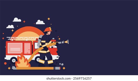 Dynamic Firefighter Vector for Branding, Advertising, Safety Campaigns, Educational Materials, Merchandising, Posters, and Packaging