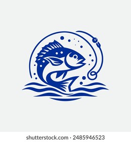 Dynamic fishing logo icon, symbolizing the thrill of the catch. Perfect for fishing clubs, sports teams, and outdoor enthusiasts. Vector design for versatility and scalability.