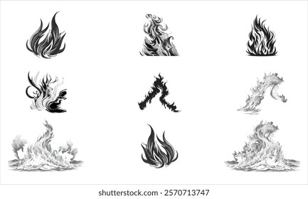 Dynamic Flame Movement in Black and White