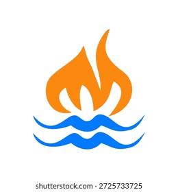 Llama dinámica que se eleva sobre el agua azul ondulada, que simboliza la energía y la pasión, perfecta para proyectos de negocios, marketing y marca