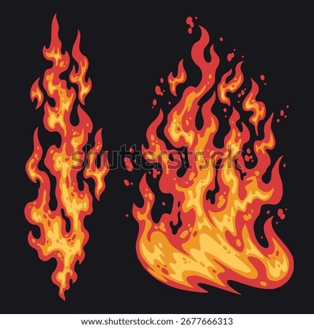 Dynamic flames in bold colors swirl dramatically showcasing a blend of orange yellow and red. The flames rise against a dark backdrop creating a striking visual contrast.