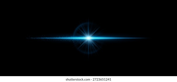 Flare dinâmico com feixe horizontal longo, reflexões luminosas e brilho detalhado. Perfeito para sobreposições cinematográficas, iluminação digital e visuais de design de movimento.