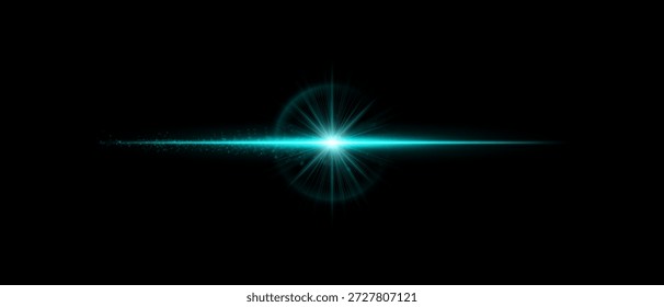 Flare dinâmico com feixe horizontal longo, reflexões luminosas e brilho detalhado. Perfeito para sobreposições cinematográficas, iluminação digital e visuais de design de movimento.