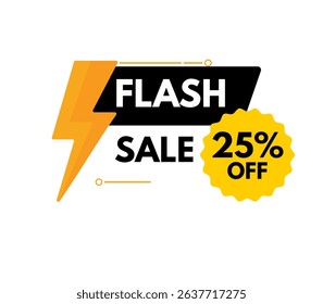 Dynamic "Flash Sale" banner featuring a striking lightning bolt and an enticing 25% off promotion. Perfect for urgent sales and attracting customer attention to limited-time deals.