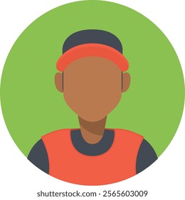 Dynamic flat avatar of a person wearing a cap and sports attire on a green background. Perfect for sports branding, digital profiles, and energetic design projects