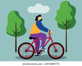Dynamic flat cycling person illustration, capturing motion and sporty essence. Ideal for active lifestyle designs, banners, and fitness-themed visuals.