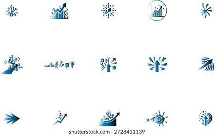 Ilustração de vetor de design plano dinâmico mostrando o crescimento empresarial, a inovação e o sucesso com setas para cima e ideias de lâmpadas brilhantes em um fundo limpo.