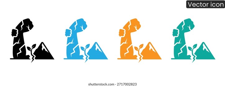 Dynamic flexed arm icons in four vibrant colors with mountain and leaf elements