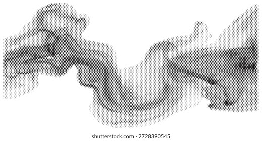 A dynamic flow of dark, ethereal smoke or vapor, rendered in grayscale, creating an abstract, fluid pattern against a clean white backdrop.