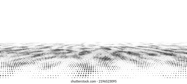 Dynamic flow of digital particles. Perspective grid of interlaced dots. Network connection structure. Big data visualization. Vector illustration.