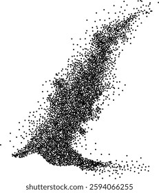 Dynamic flow of dotted particles, smoke shape. Ideal for abstract and futuristic designs, the flowing dots create a sense of movement and energy, adding creativity and vibrancy to visual projects. 