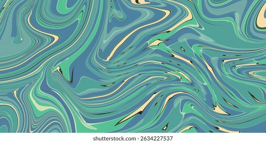 Um design abstrato dinâmico e fluente com tons verdes, verdes e beges, imitando os padrões naturais de mármore.