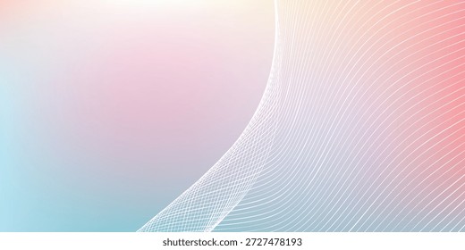 Líneas onduladas abstractas dinámicas y fluidas que crean una sensación de movimiento y fluidez contra un fondo degradado suave y colorido.