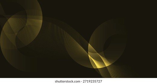 Trilhas de luz dourada dinâmicas e fluentes criam um design abstrato elegante e moderno contra um fundo profundo e escuro, evocando movimento e energia.