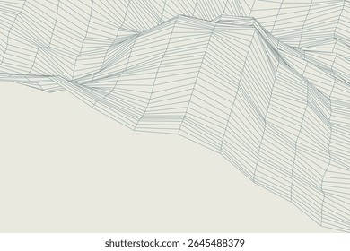 Linhas de grade de fluxo dinâmico no plano de fundo do vetor de ondas geométricas criando um padrão abstrato inspirado em onda 3D