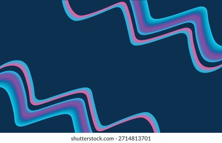 Líneas de neón fluidas dinámicas sobre un fondo abstracto azul profundo con amplio espacio de copia.