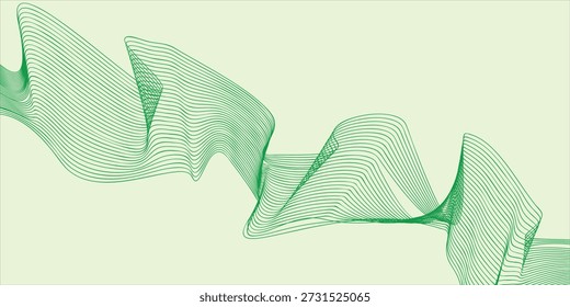 Una cinta dinámica y fluida de líneas verdes crea un patrón ondulatorio contra un fondo verde pálido, lo que sugiere movimiento y fluidez.