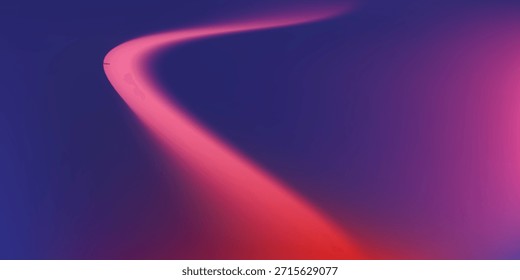 A dynamic, flowing streak of bright pink and red light curves across a dark blue and purple gradient background, creating an abstract and energetic visual.