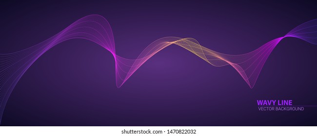 Dynamic flowing waves. Twisted lines isolated on dark background. Abstract wavy spun stripes. Graphics concept of flow, music, technology, science. Line art, vector design elements