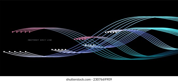 Dynamic flowing wavy abstract light line vector in blue green color isolated on black background for tech concepts AI, digital, communication, 5G, science, music