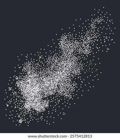 Dynamic flowing wavy dotted particles pattern. Ideal for abstract and futuristic designs, the flowing dots create a sense of movement and energy. Abstract spray white smoke or fog dust and dots.