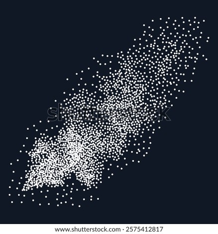 Dynamic flowing wavy dotted particles pattern. Ideal for abstract and futuristic designs, the flowing dots create a sense of movement and energy. Abstract spray white smoke or fog dust and dots.