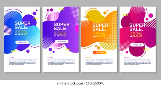 Dynamic fluid design templates for modern mobile banners for sale. halftone, set of super sales special offers. Vector