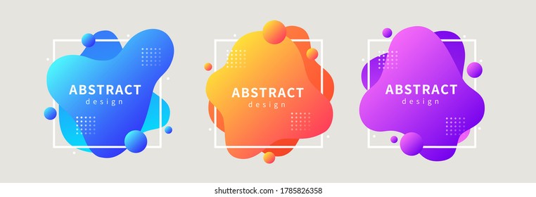 Dynamic fluid gradient elements with halftone and frame design, isolated on beige background, applicable to label and futuristic decoration