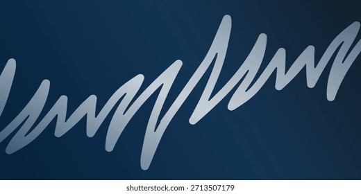 Una línea ondulada gris claro dinámica y fluida crea un patrón abstracto contra un fondo azul profundo, que se asemeja a una onda de sonido o una firma artística.