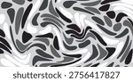 A dynamic and fluid pattern featuring a mix of gray and white, creating an abstract design with swirling lines and organic, amoeba-like shapes.