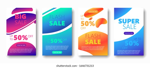 Dynamic Fluid Sale Banner. Up To 50% Discount Template Liquid Fluid Sale Banner Template For Mobile Web Design Super Flash Sale Special Offer Discount Banner Cover Flyer Template. Vector illustration