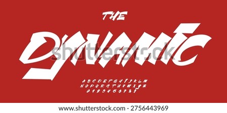 Dynamic Font Logo Alphabet Bold Handwritten Letter Number Set Modern Typography, Handdrawn Typographic Design for Lettering, Race Poster Headline, Retro Logotype, Brushstroke Fonts. Vector Typeface