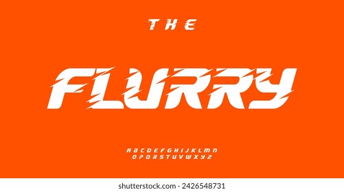 Dynamic font style on vibrant orange, energizing feel. Alphabet letters in motion, bold typography for modern designs. High visibility for branding, headlines. Vector illustration