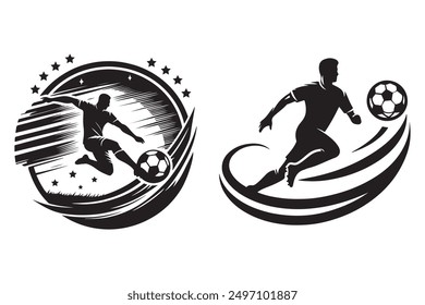 Dynamic Football Silhouette Logos Vector Illustration.