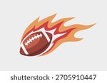A dynamic football surrounded by flames. Vector illustration.