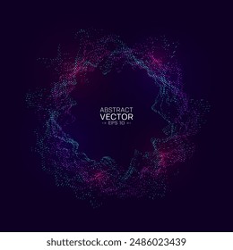 Dynamic form made of particles. Abstract sound waves. Glowing 3d futuristic shape. Vector illustration.