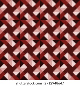 Eine dynamische Formation von sich kreuz und quer über dunkelbraune Dreiecke, die eine gewebte Illusion von Tiefe und Bewegung innerhalb eines gewagten rhythmischen Musters erzeugt