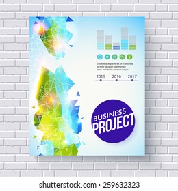 Dynamic fresh business project vector template in green and blue for ecological concepts with bar graphs, time line and editable text