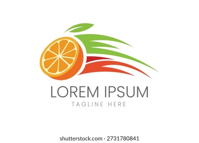 Rebanada dinámica de fruta de naranja fresca para la barra de jugo Mercado de alimentos orgánicos saludables y bebidas refrescantes Diseño de identidad de marca Plantilla de logotipo de Vector