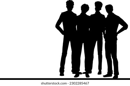 Dynamic Friendship Silhouette of Four Young Boys Standing in a Stylish Pose, Silhouette of Four Friends in a Striking Pose