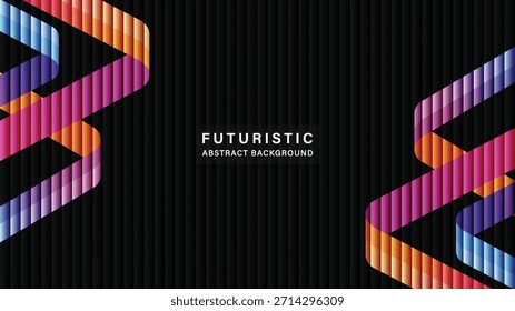 Fondo Abstractas futurista dinámico. Textura ondulada oscura con Formas de cinta multicolor fluidas en gradiente vibrante para conexión digital, seguridad cibernética, Tecnología o temas de eventos