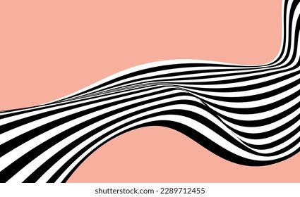 Dynamic and Futuristic Abstract Background with Distorted Waves. Curved ribbon in modern geometric style. Geometric background in retro style. Vector illustration template for Banner or poster